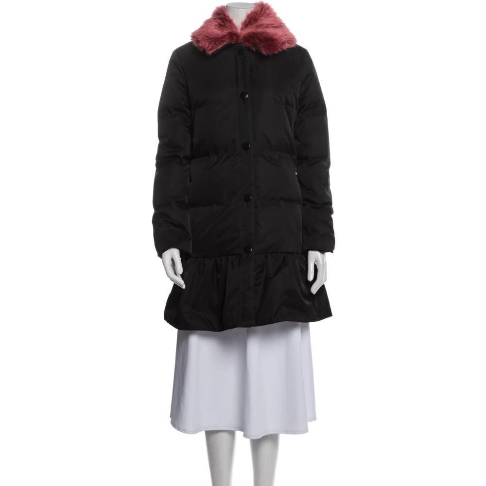 Kate Spade Pink Faux Fur Collar Peplum Puffer Winter Coat Black Size 4
